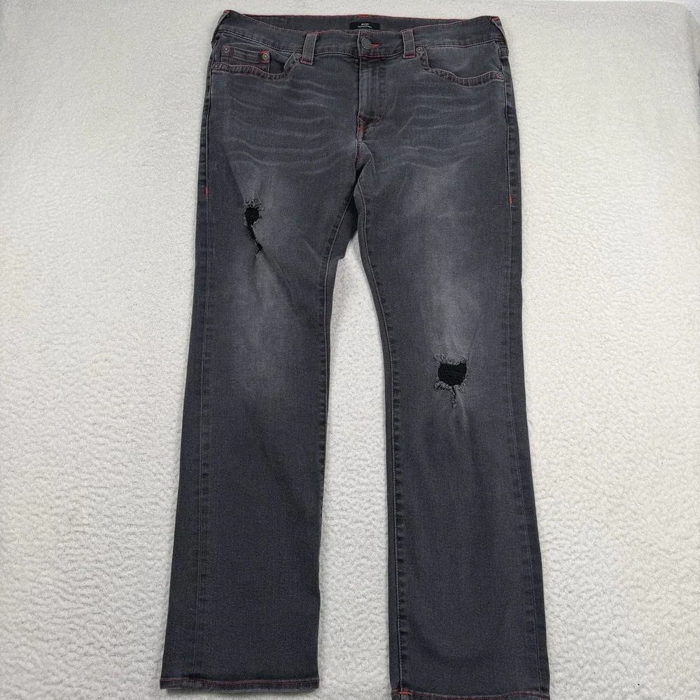 True Religion Jeans Men's 38 Black Ricky Relaxed Straight Distressed 38x33